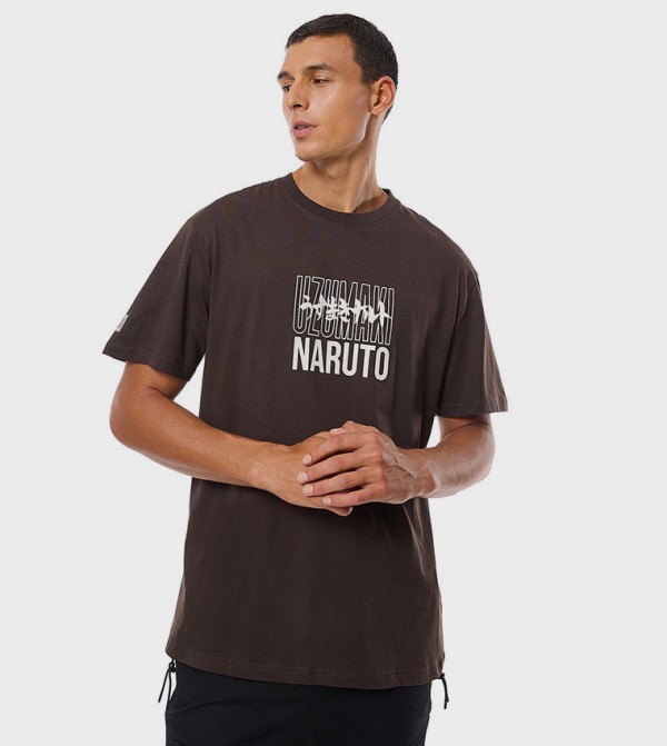Naruto Printed T-Shirt with Crew Neck and Short Sleeves