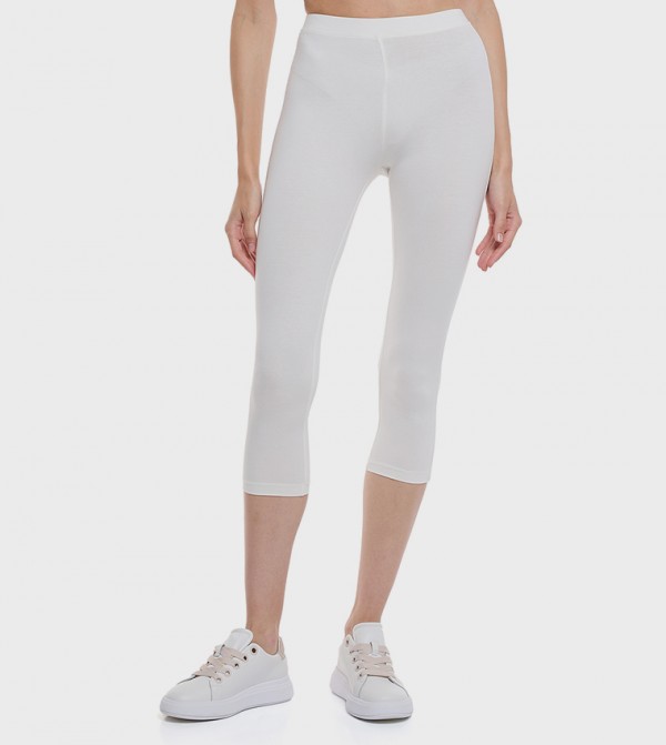 Solid 3/4 Leggings with Elastic Waist