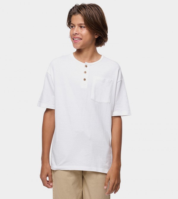 Textured T-Shirt with Crew Neck and Short Sleeves