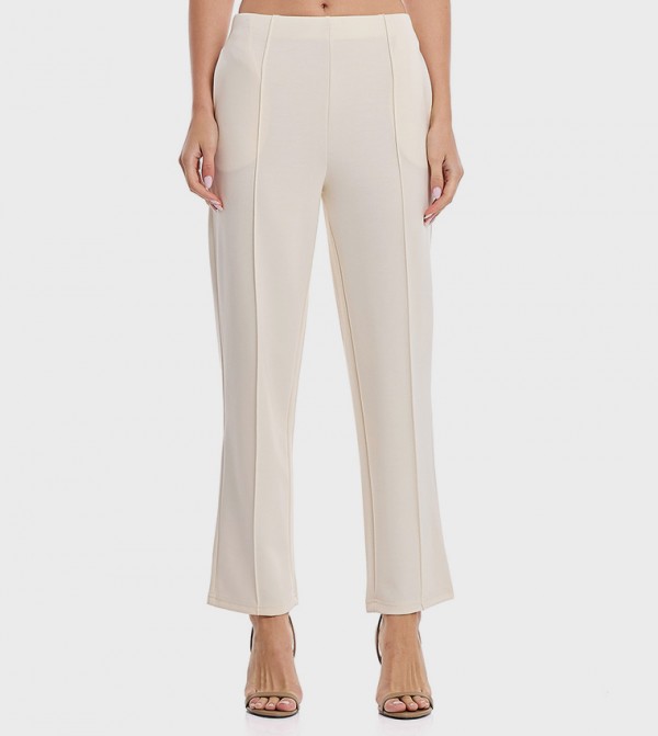 Solid Straight Fit Trousers with Zipper Closure
