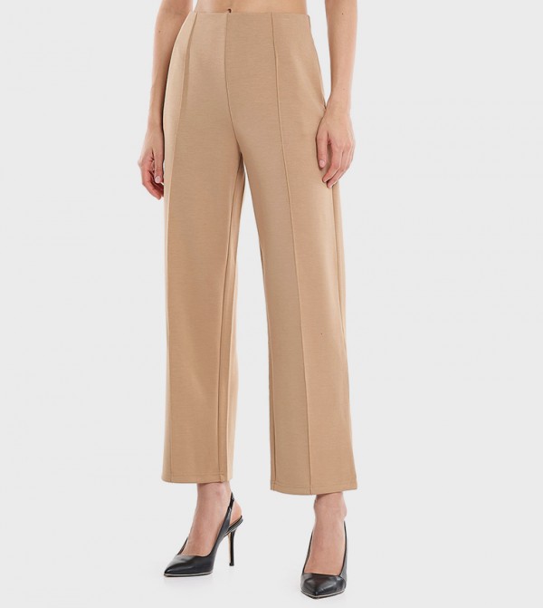 Solid Straight Fit Trousers with Zipper Closure