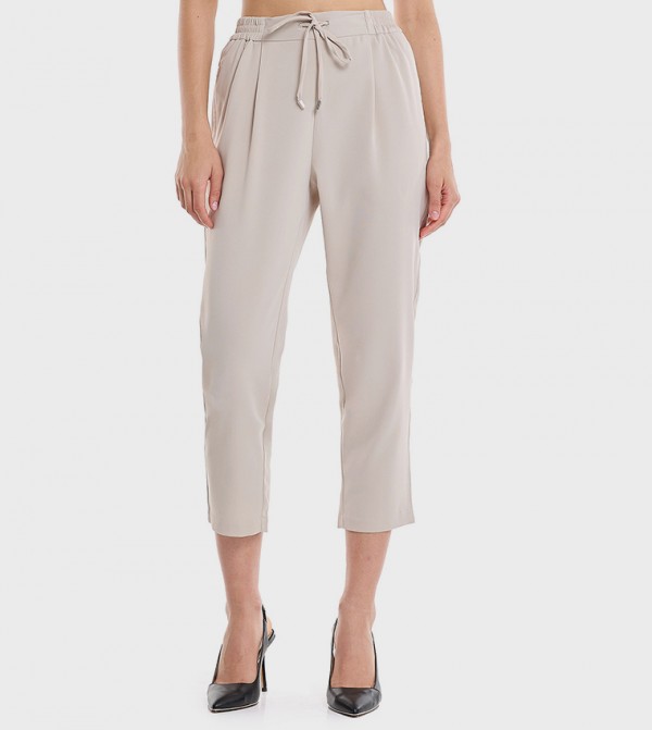 Solid Tapered Fit Trousers with Drawstring Waist