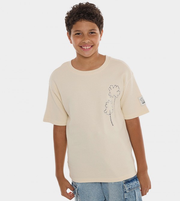 Embroidered T-Shirt with Crew Neck and Short Sleeves