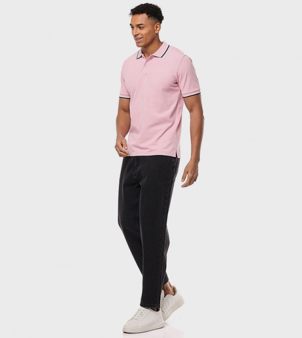 Washed Tapered Fit Jeans with Button Closure
