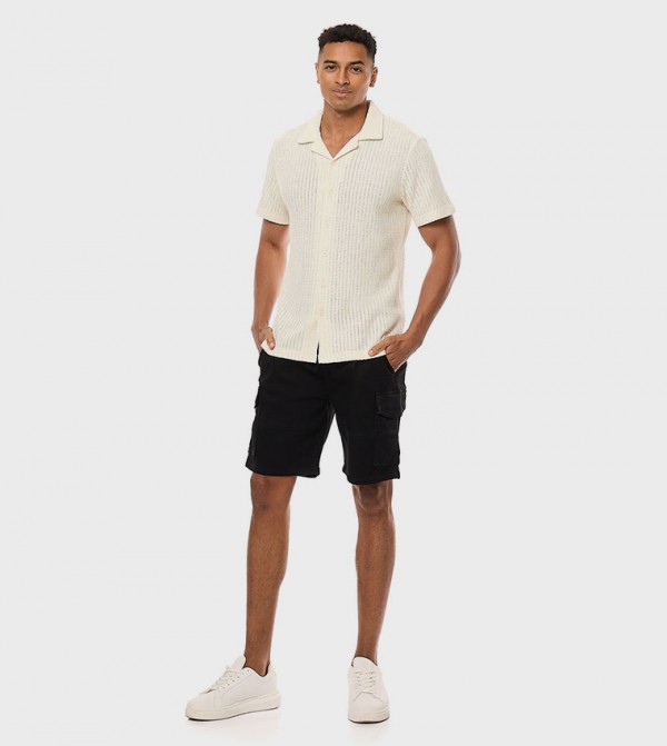 Solid Cargo Shorts with Drawstring Waist