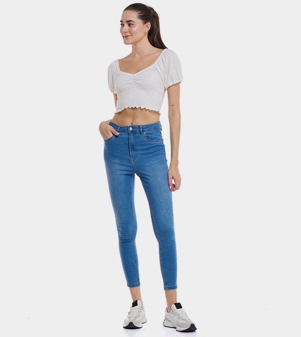 Solid Skinny Fit Jeans with Button Closure