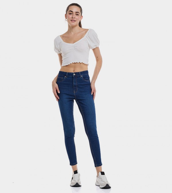 Solid Skinny Fit Jeans with Button Closure