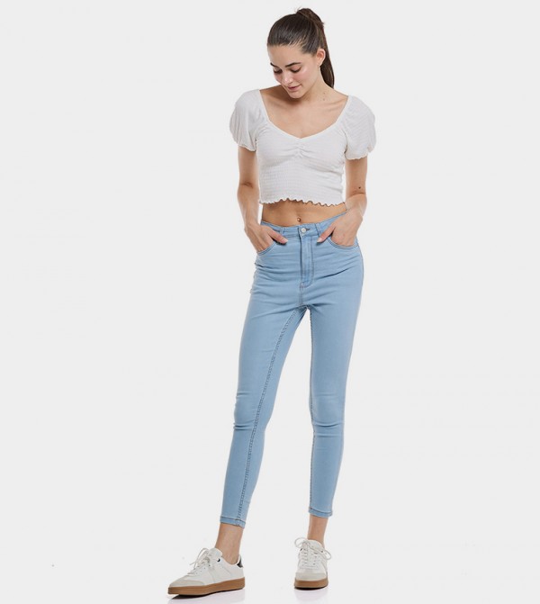 Solid Skinny Fit Jeans with Button Closure