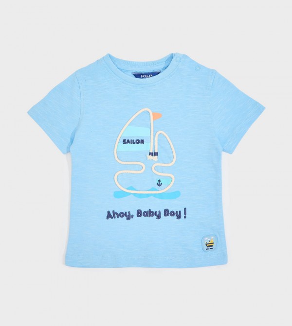 Appliqued T-Shirt with Crew Neck and Short Sleeves