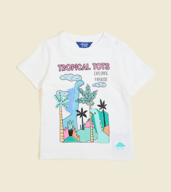 Appliqued T-Shirt with Crew Neck and Short Sleeves