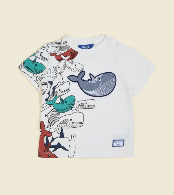 Appliqued T-Shirt with Crew Neck and Short Sleeves