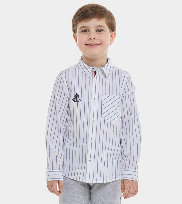 Striped Shirt with Classic Collar and Long Sleeves