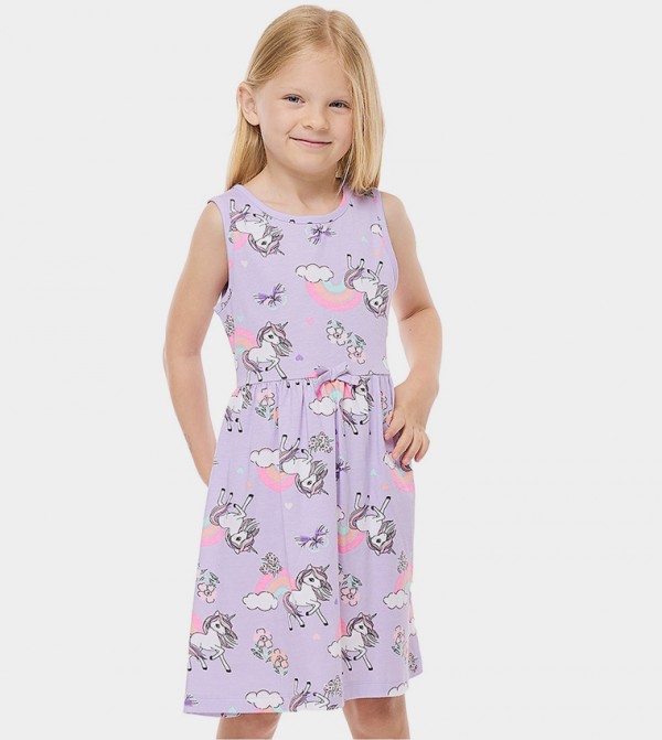 Unicorn Printed Sleeveless Flared Dress