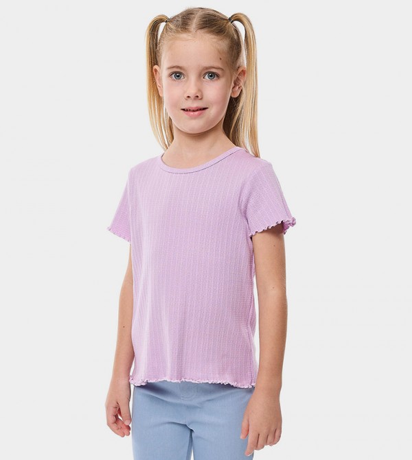 Textured Top with Crew Neck and Short Sleeves