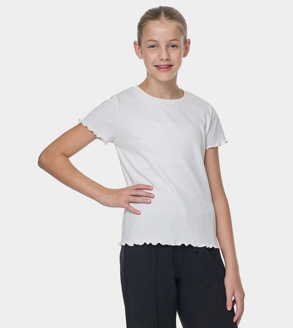 Ribbed Top with Crew Neck and Short Sleeves