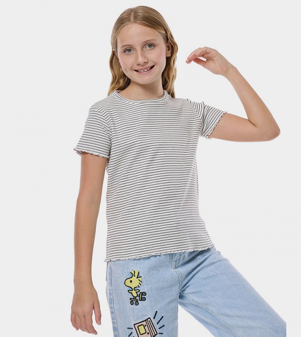 Striped T-Shirt with Crew Neck and Short Sleeves