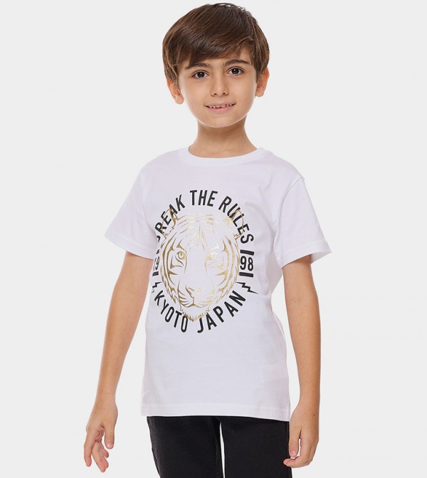 Printed T-Shirt with Crew Neck and Short Sleeves