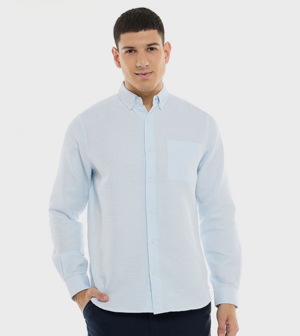 Textured Shirt with Button-Down Collar and Long Sleeves