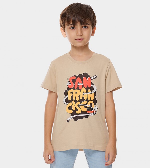 Printed T-Shirt with Crew Neck and Short Sleeves