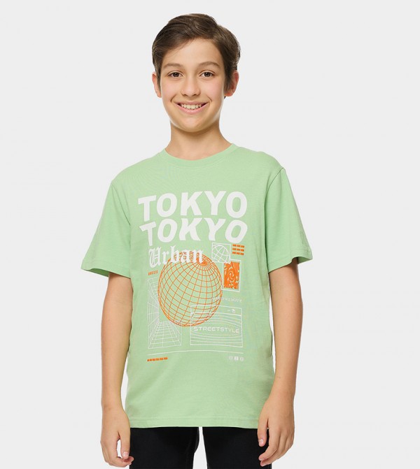 Printed T-Shirt with Crew Neck and Short Sleeves
