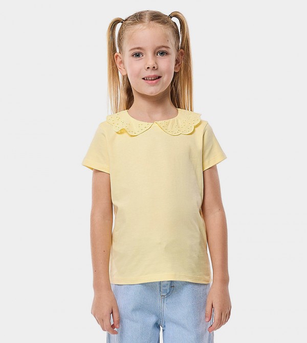 Solid Top with Peter Pan Collar and Short Sleeves