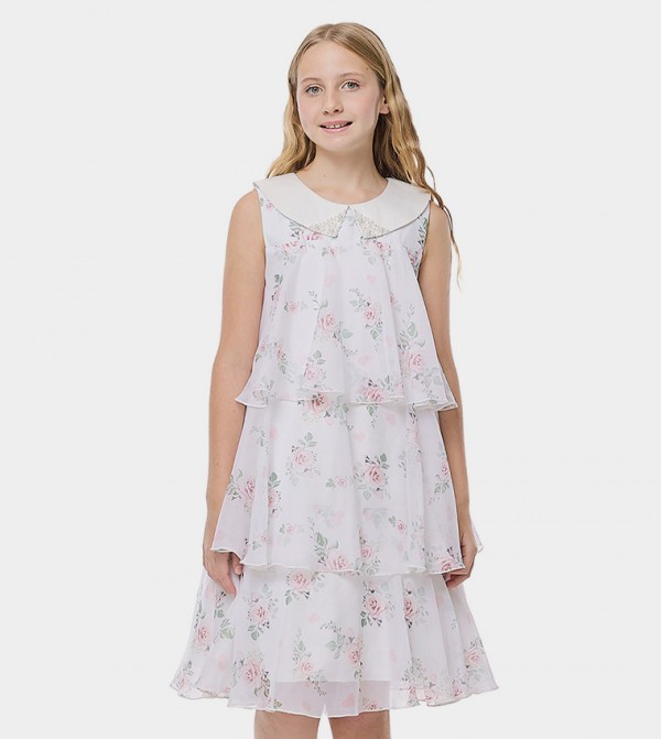 Floral Print Sleeveless Layered Dress