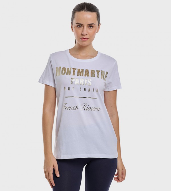 Printed T-Shirt with Crew Neck and Short Sleeves