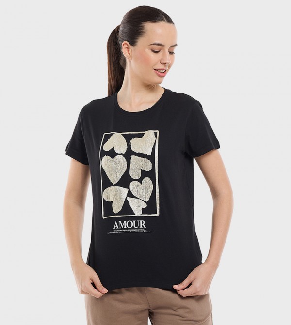 Printed T-Shirt with Crew Neck and Short Sleeves