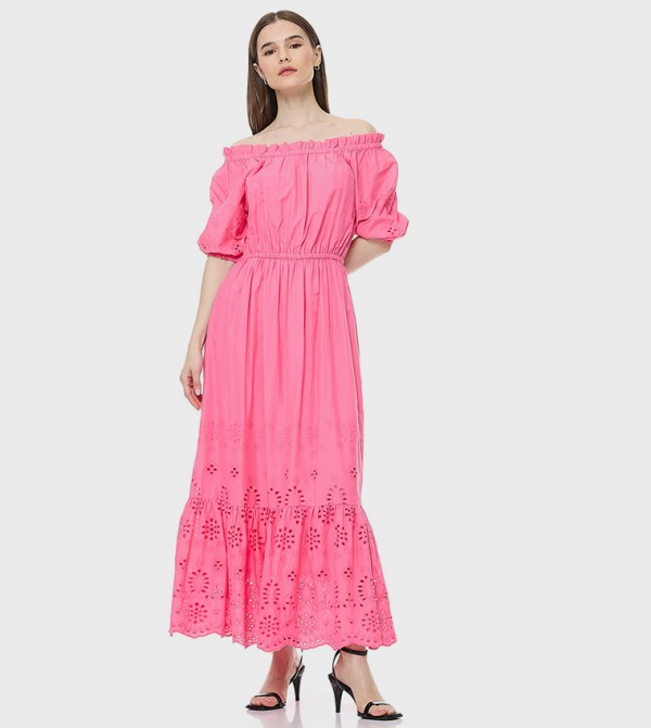 Openwork Off Shoulder Maxi Dress