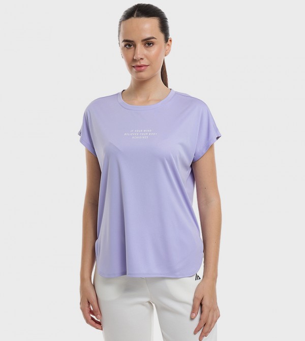 Typography Print Active T-Shirt with Crew Neck