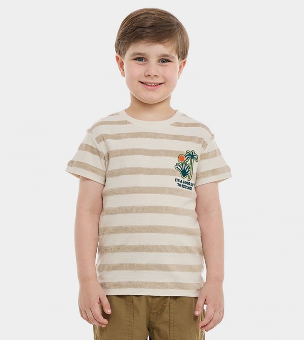 Striped T-Shirt with Crew Neck and Short Sleeves