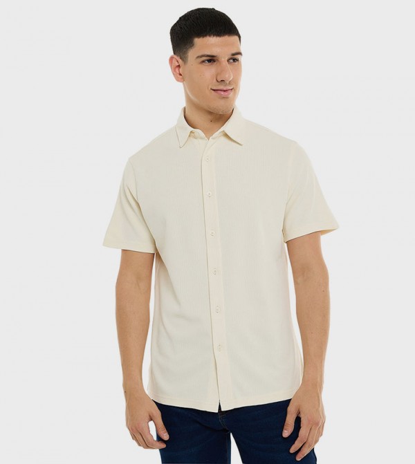 Textured Shirt with Classic Collar and Short Sleeves