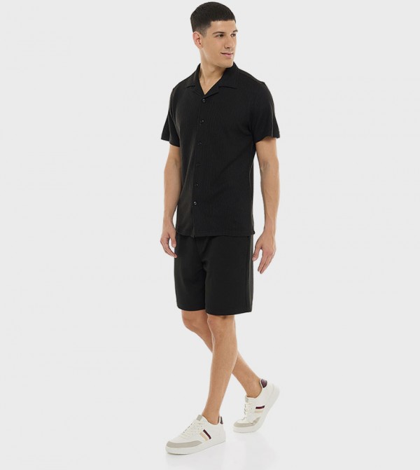 Waffle Textured Shorts with Drawstring Waist