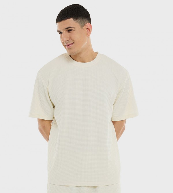 Textured T-Shirt with Crew Neck and Short Sleeves