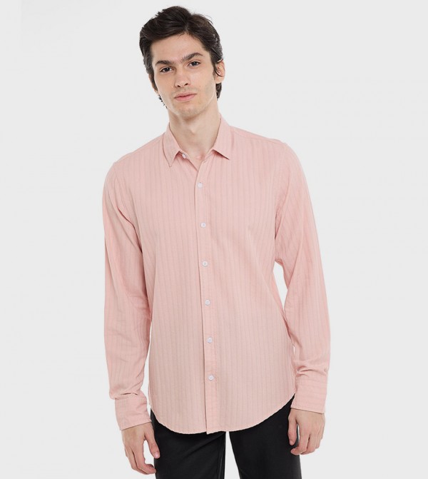Self Patterned Shirt with Classic Collar and Long Sleeves