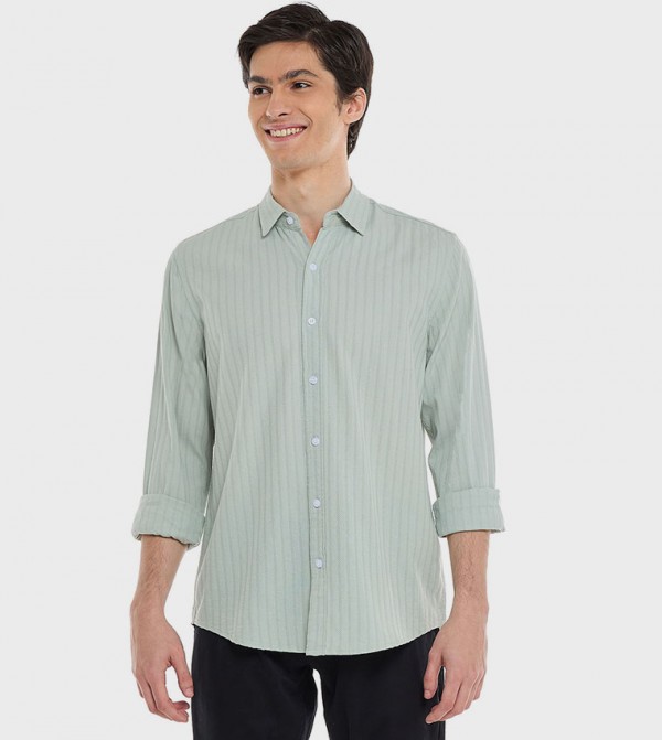 Woven Shirt with Classic Collar and Long Sleeves