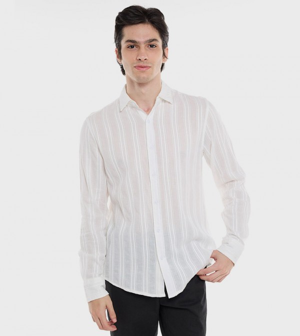 Self Patterned Shirt with Classic Collar and Long Sleeves