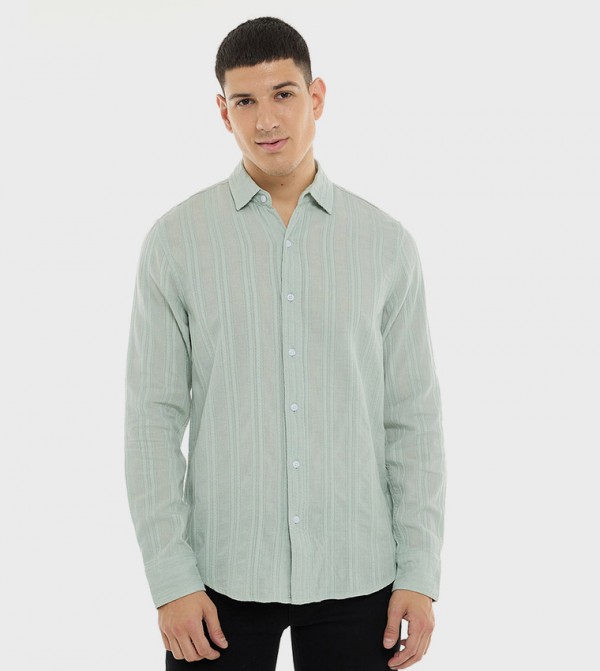 Striped Shirt with Classic Collar and Long Sleeves