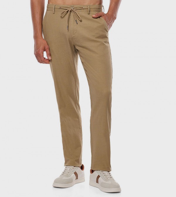 Solid Slim Fit Pants with Drawstring Closure
