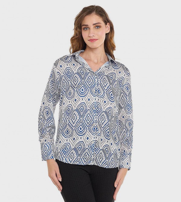 Patterned Shirt with Spread Collar