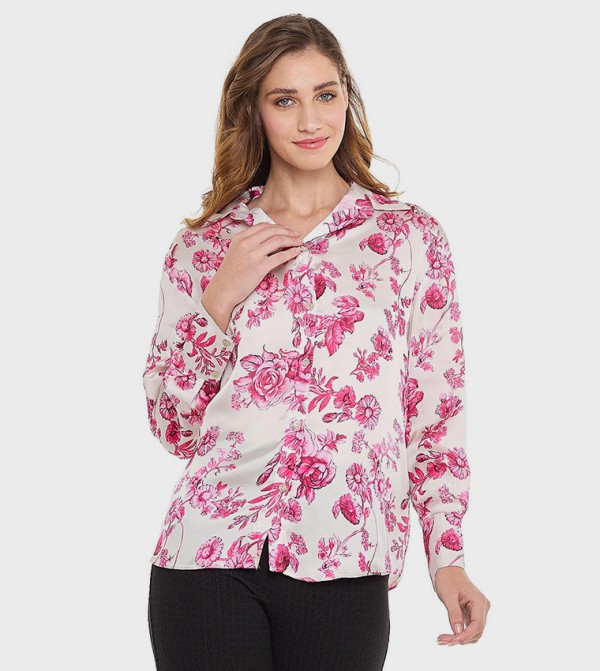 Floral Print Shirt with Spread Collar
