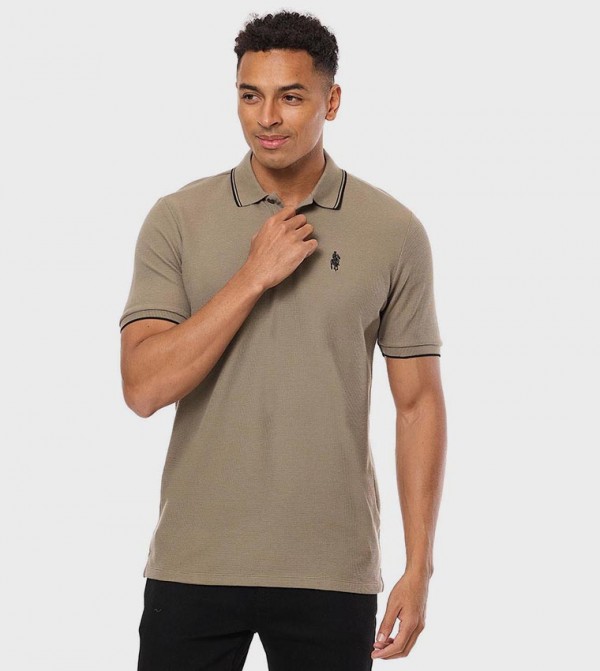 Contrast Trim Polo T-Shirt with Short Sleeves