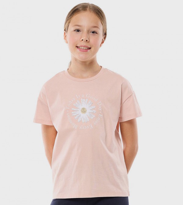 Appliqued T-Shirt with Crew Neck and Short Sleeves