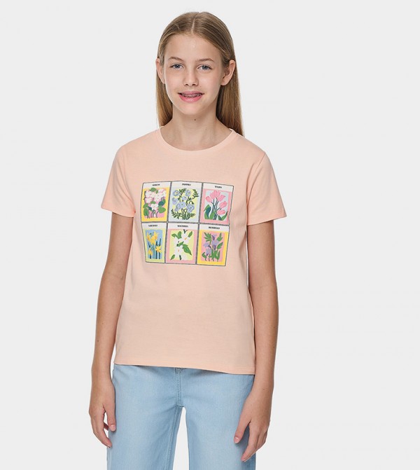 Graphic Print T-Shirt with Crew Neck and Short Sleeves