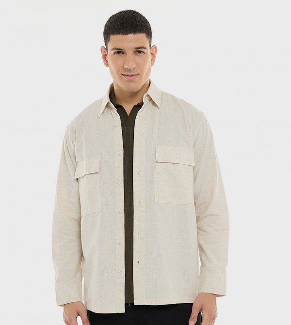 Solid Shirt with Classic Collar and Long Sleeves