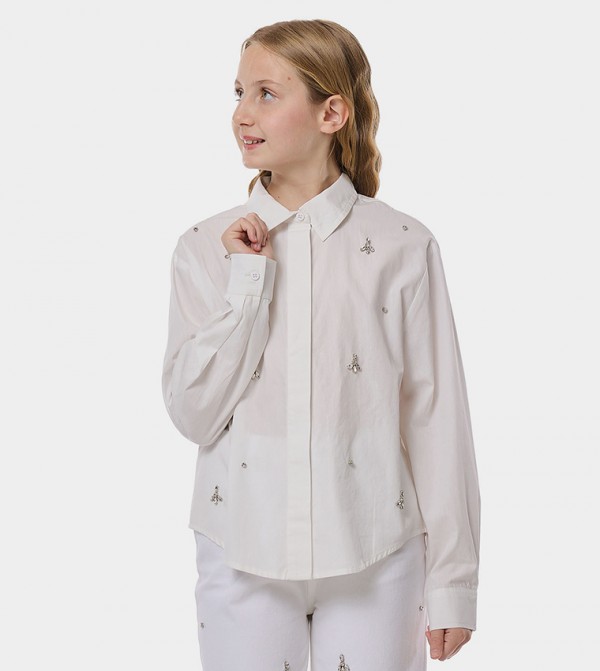 Embellished Shirt with Spread Collar and Long Sleeves