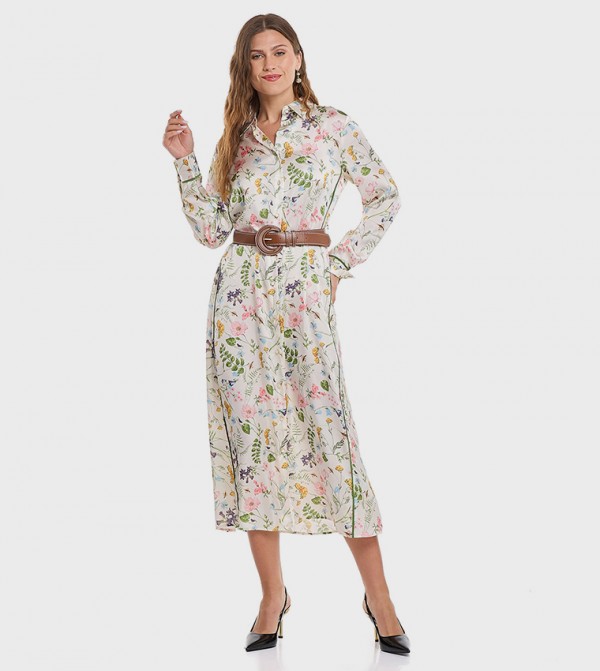 Patterned Shirt Dress with Long Sleeves