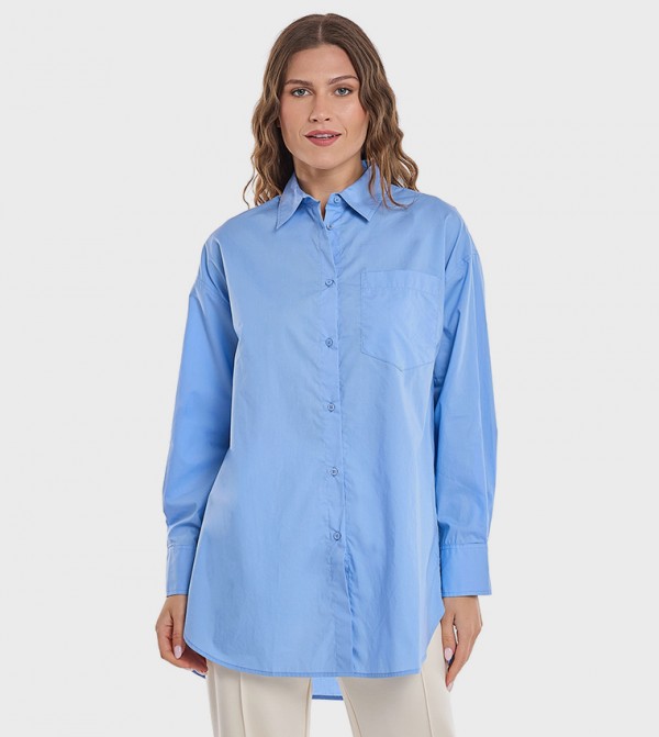 Solid Shirt Tunic with Long Sleeves