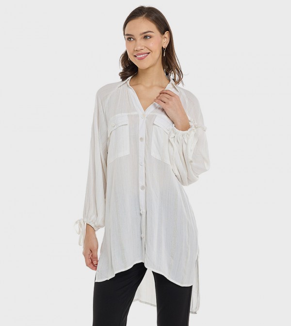 Solid Shirt Tunic with Puff Sleeves
