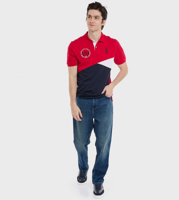 Faded Tapered Fit Jeans with Button Closure